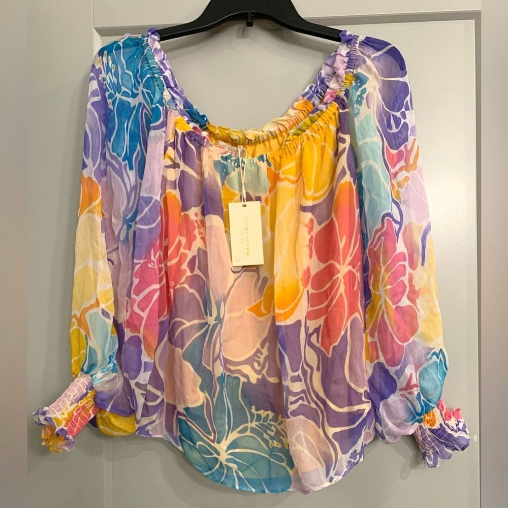 Ramy Brook Addison Floral Off the Shoulder 100% Silk Top Size Small NWT - Picture 4 of 16